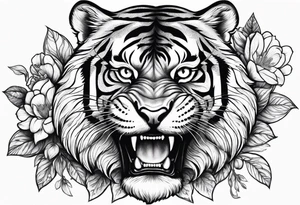 Flower with the middle as an open tiger mouth tattoo idea