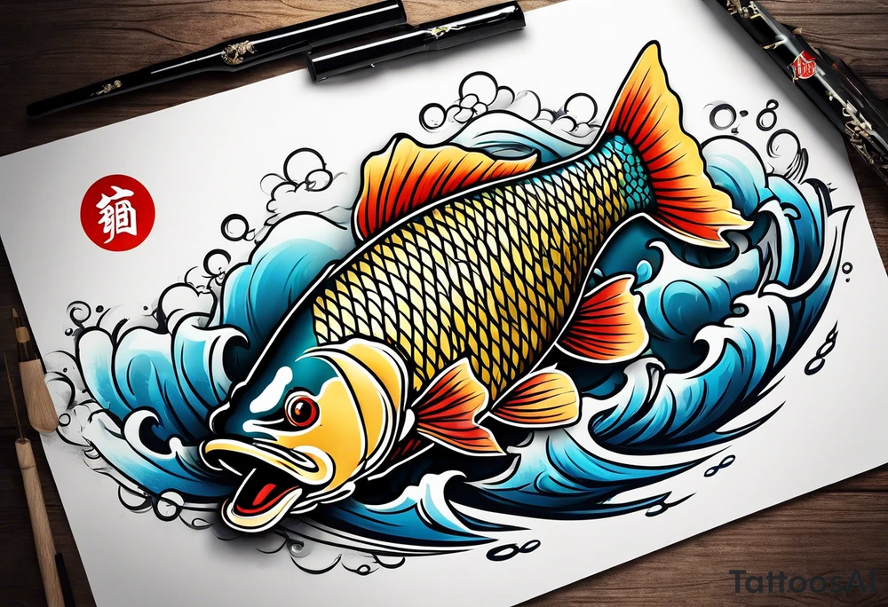 Japanese carp with Japan words tattoo idea
