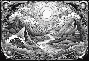 A visual representation of the creation story from the bible. 16" tall 6" wide tattoo idea