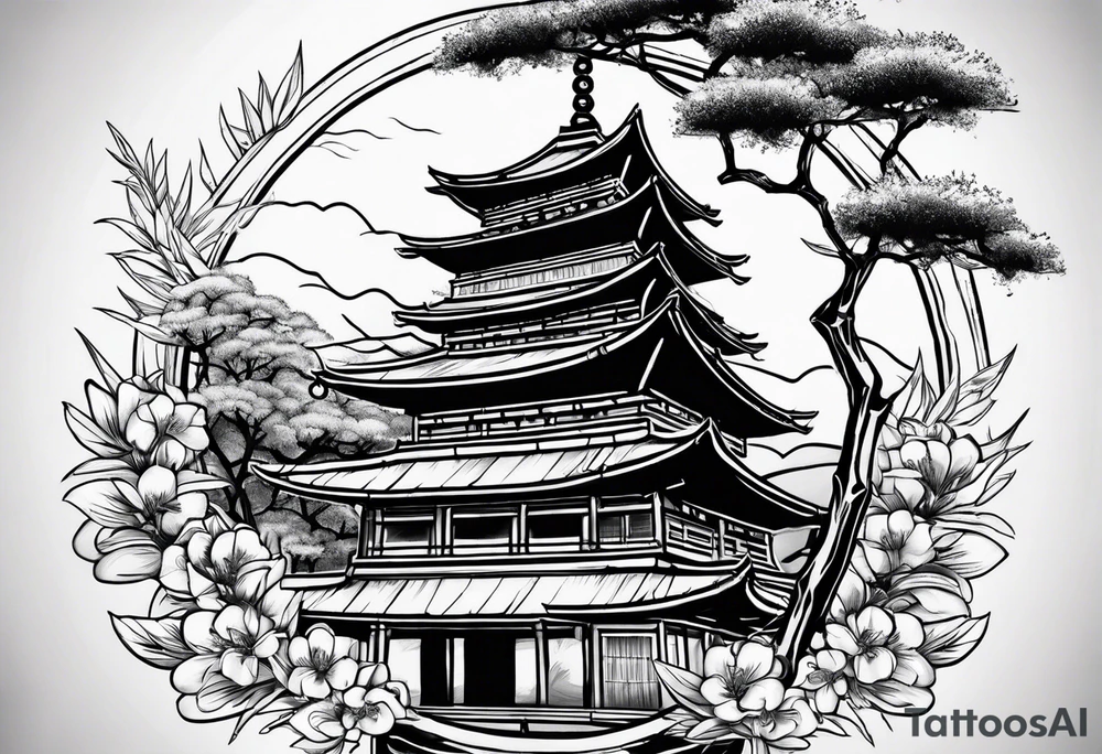 bamboo with cherry blossum tree behind it tattoo idea