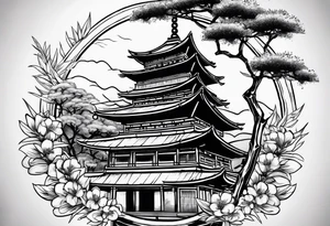 bamboo with cherry blossum tree behind it tattoo idea