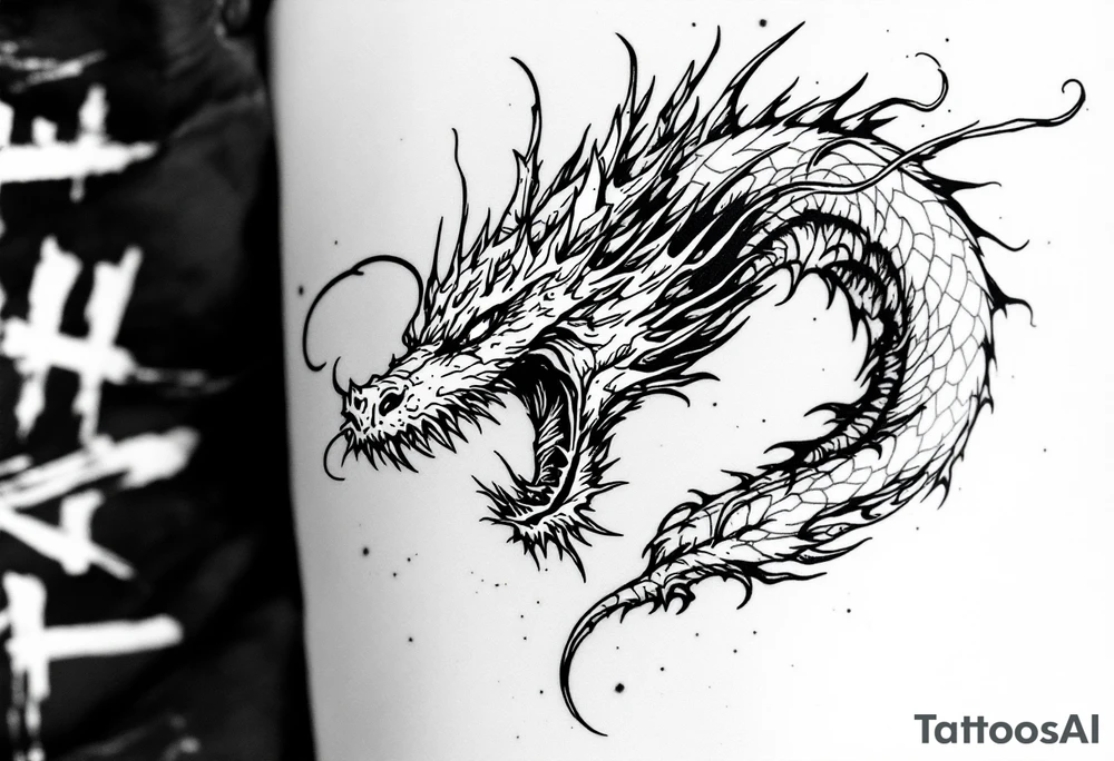 scary dragon hissing long tattoo idea