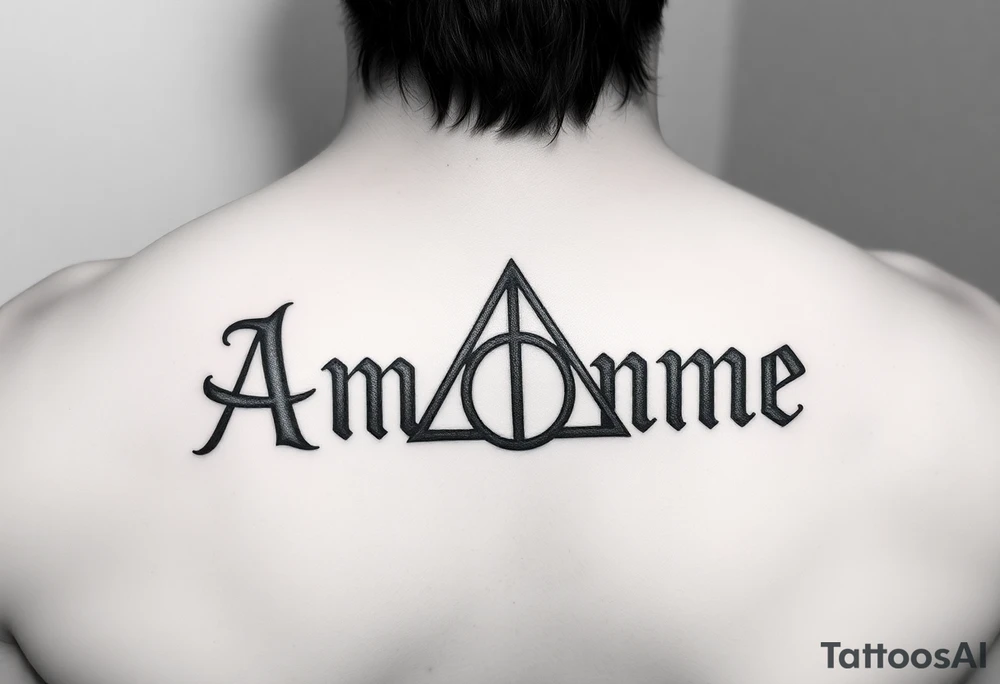 Amanda name with Harry Potter deathly hallows tattoo idea Amanda name with Harry Potter deathly hallows tattoo idea