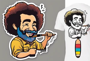 Bob Ross with a paint brush in one hand, paint palette in the other hand. tattoo idea