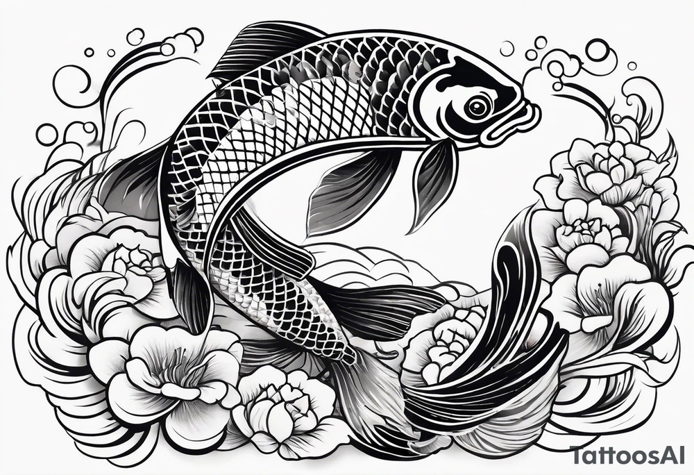 a koi fish surrounded by solid color background design tattoo idea