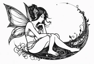 A fairy with a tail inspired by the logo of the show called Fairy Tail in a fetal position tattoo idea