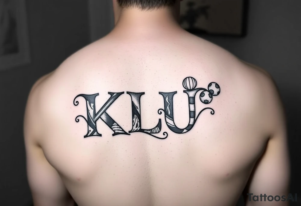 KLU initials combined into one logo with Disney theme tattoo idea
