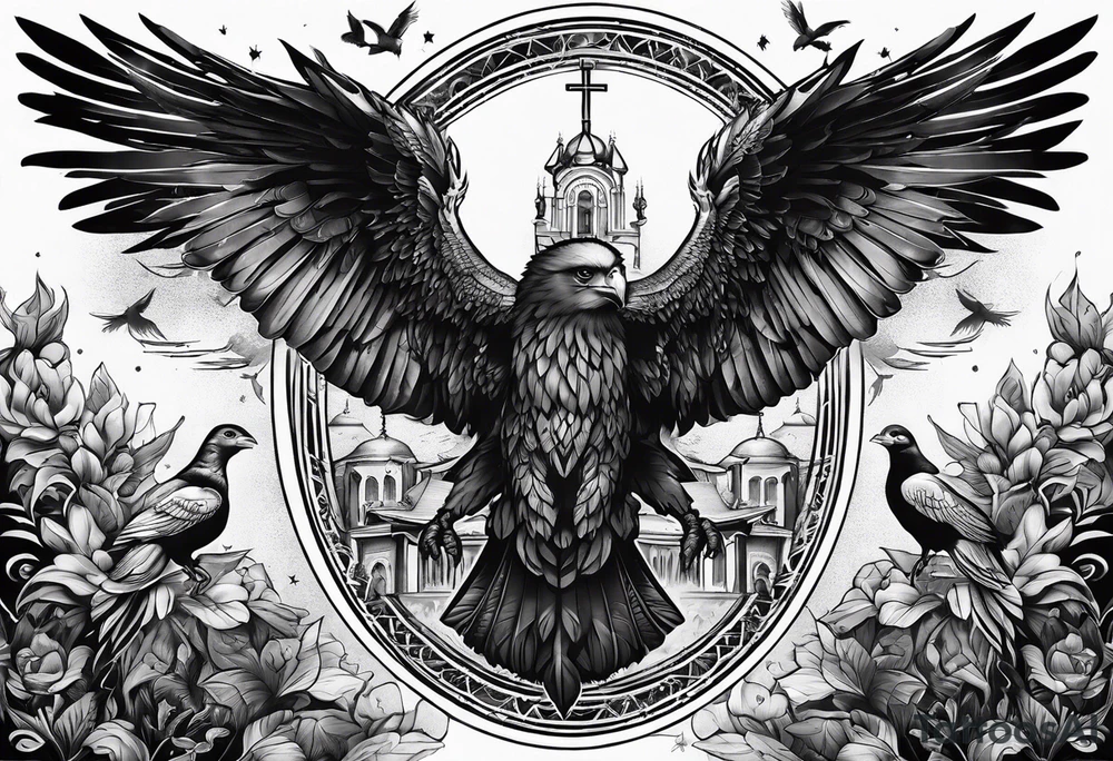 idea of pain for glory in life, discipline and catholic religion. Tattoo on the back. love to animals tattoo idea