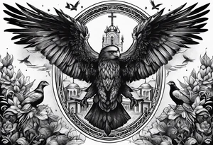 idea of pain for glory in life, discipline and catholic religion. Tattoo on the back. love to animals tattoo idea