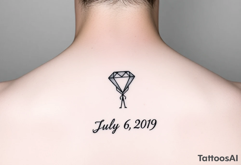 Ruby gemstone with a stick figure with the birthday July 6, 2019 to tattoo idea
