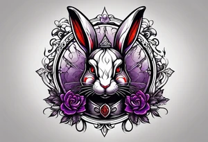 Black, red, and purple rabbit holding a sword tattoo idea