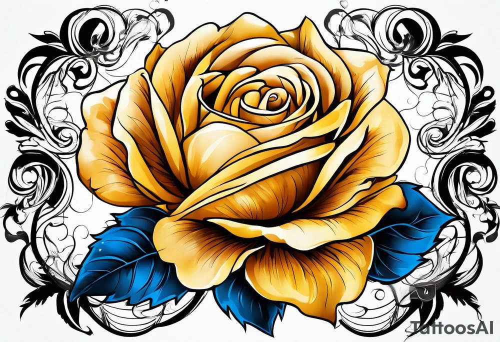 flower rose and blue, sunflower, tattoo idea