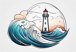 Lighthouse with waves very delicate tattoo idea