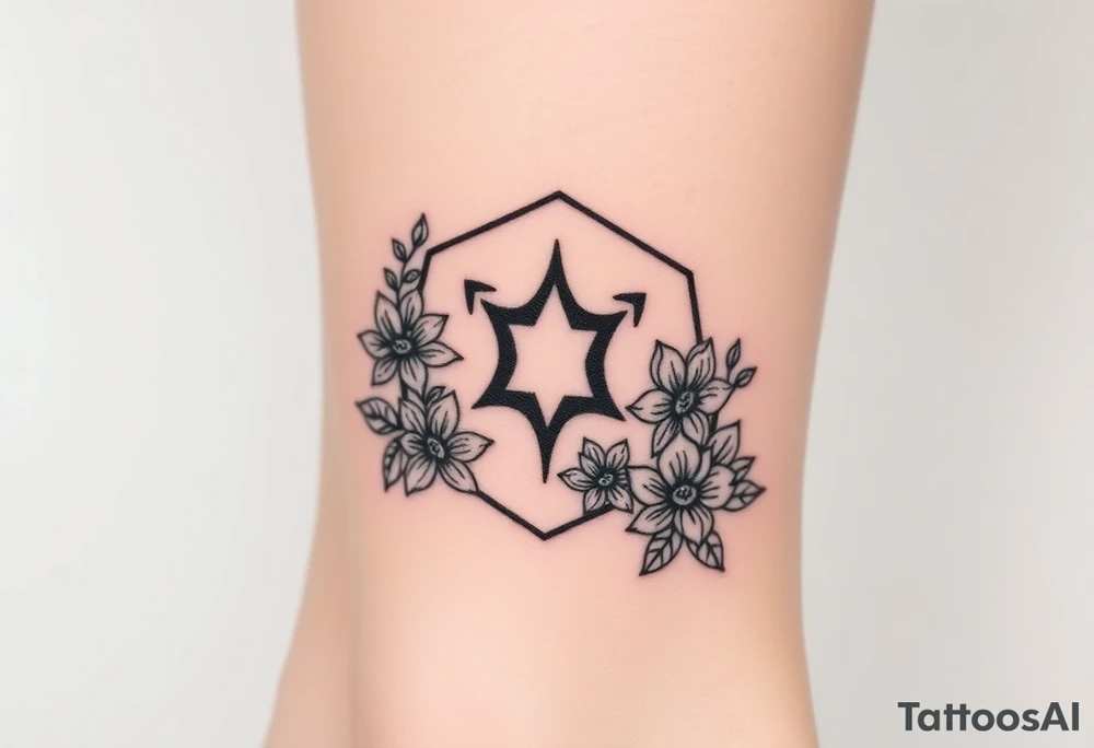 Hexagon Leo symbol larkspurs and water lilies tattoo idea