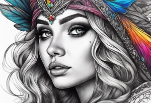A fairy/witch with a Lot of collors, make It look mystic and really colorful tattoo idea