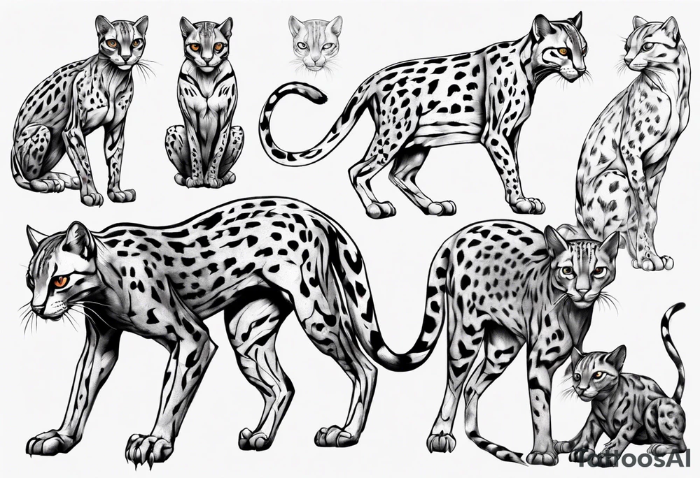 cybernetic ocelot full body tattoo idea