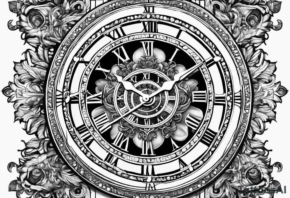 Roman god, timeless clock, rosary tattoo idea