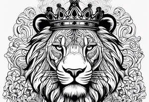 Write in text “Chattha” in cursive font whilst blending it in with some nice shading as a big forearm tattoo adding a lion with a crown tattoo idea