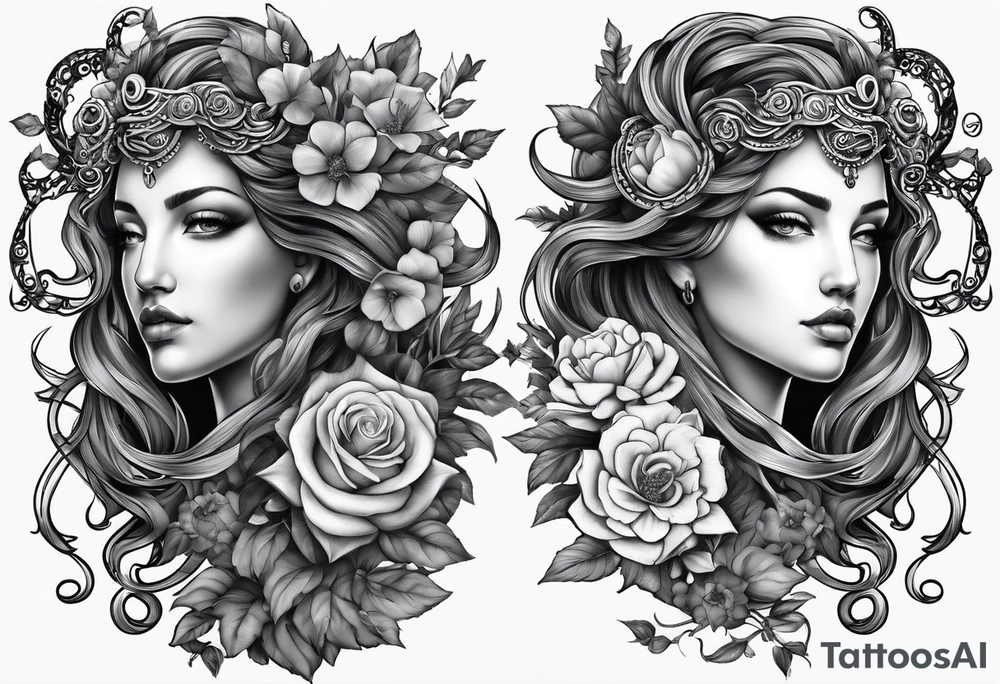 Persephone and medusa side by side tattoo idea Persephone and medusa side by side tattoo idea