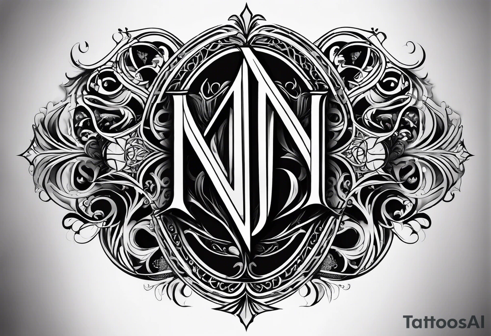 The initials N.A.J.E. in edwardian script surrounded by symmetrical smoke and simple design tattoo idea