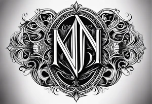 The initials N.A.J.E. in edwardian script surrounded by symmetrical smoke and simple design tattoo idea
