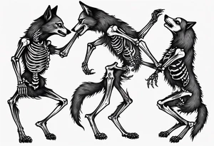 two wolf skeletons dancing tattoo idea