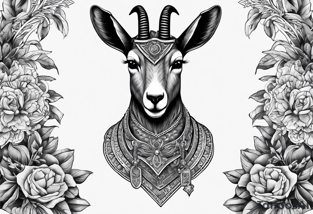 Shoulder/chest tattoo that is Half Goat, Half Kangaroo and has a Yemeni Dagger tattoo idea