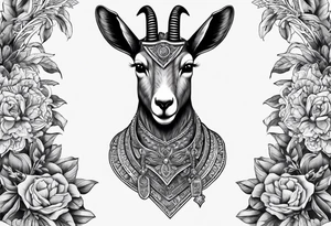 Shoulder/chest tattoo that is Half Goat, Half Kangaroo and has a Yemeni Dagger tattoo idea