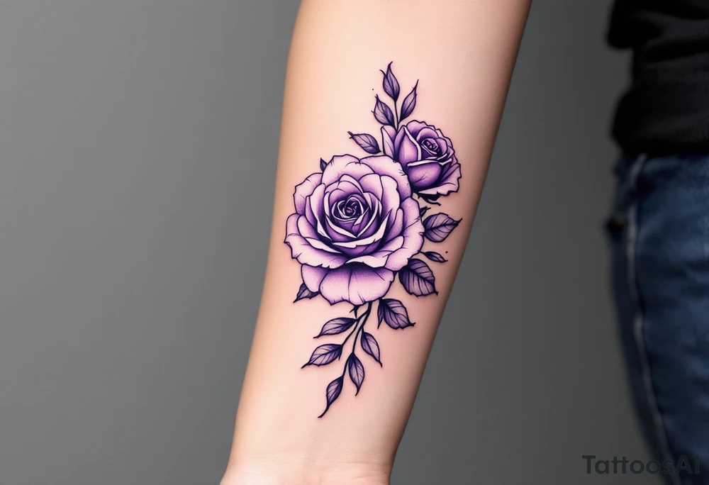 Line-art style roses in a deep violet, with no fill, just outlines for a sketchbook effect. tattoo idea