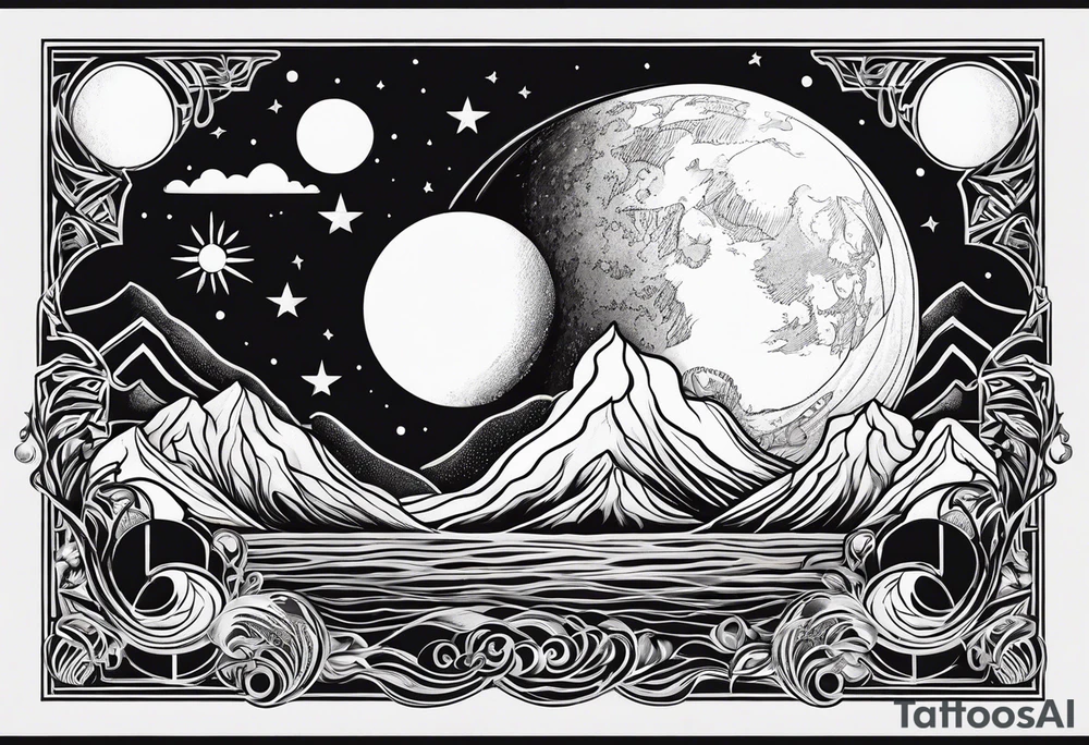 Moon water and sun earth tattoo idea