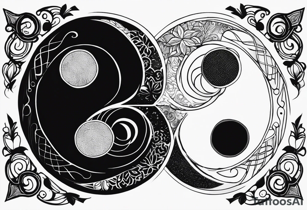 Lo Ying yang formato da carpe in uno sfondo che rappresenta luniverso tattoo idea