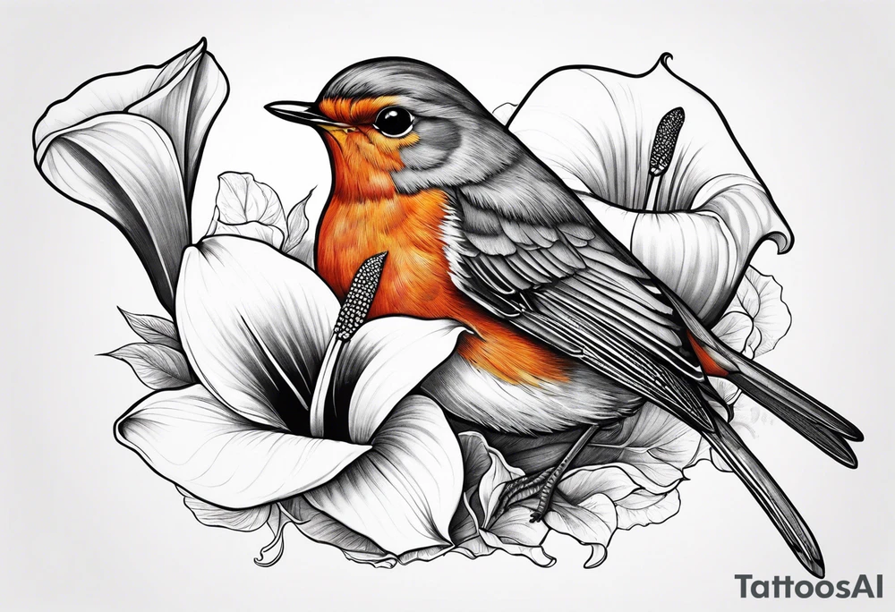 Robin with calla lily tattoo idea