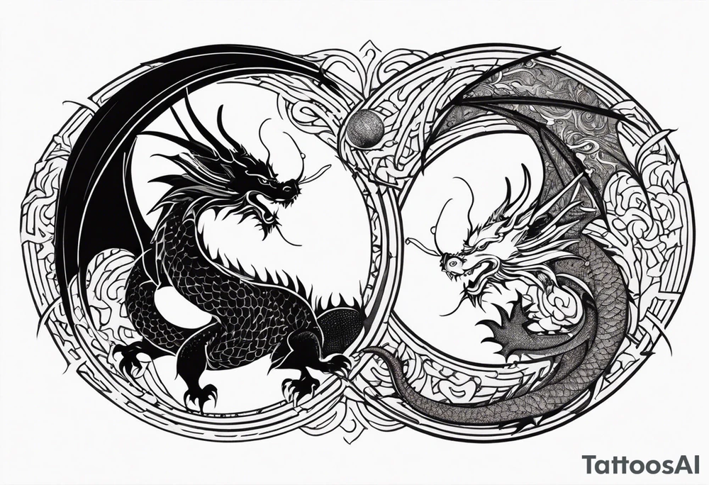 dragons in a yin and yang shape tattoo idea