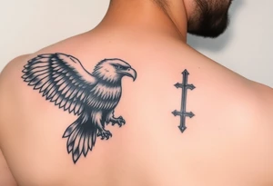 continue my tattoo that already has an eagle and a priest upper hand tattoo idea