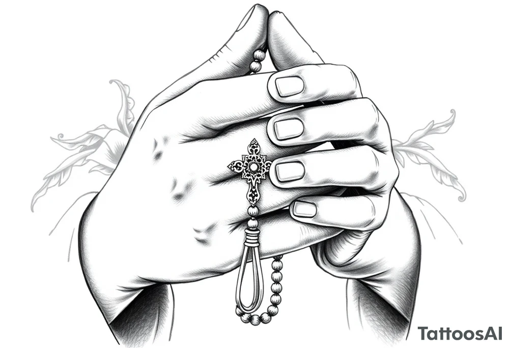 Praying hands holding rosary tattoo idea