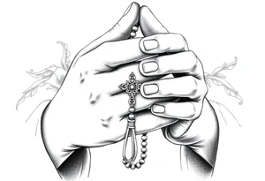 Praying hands holding rosary tattoo idea