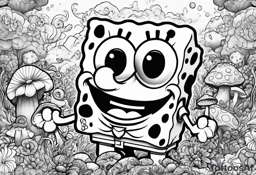 spongebob taking psychedelic mushrooms tattoo idea