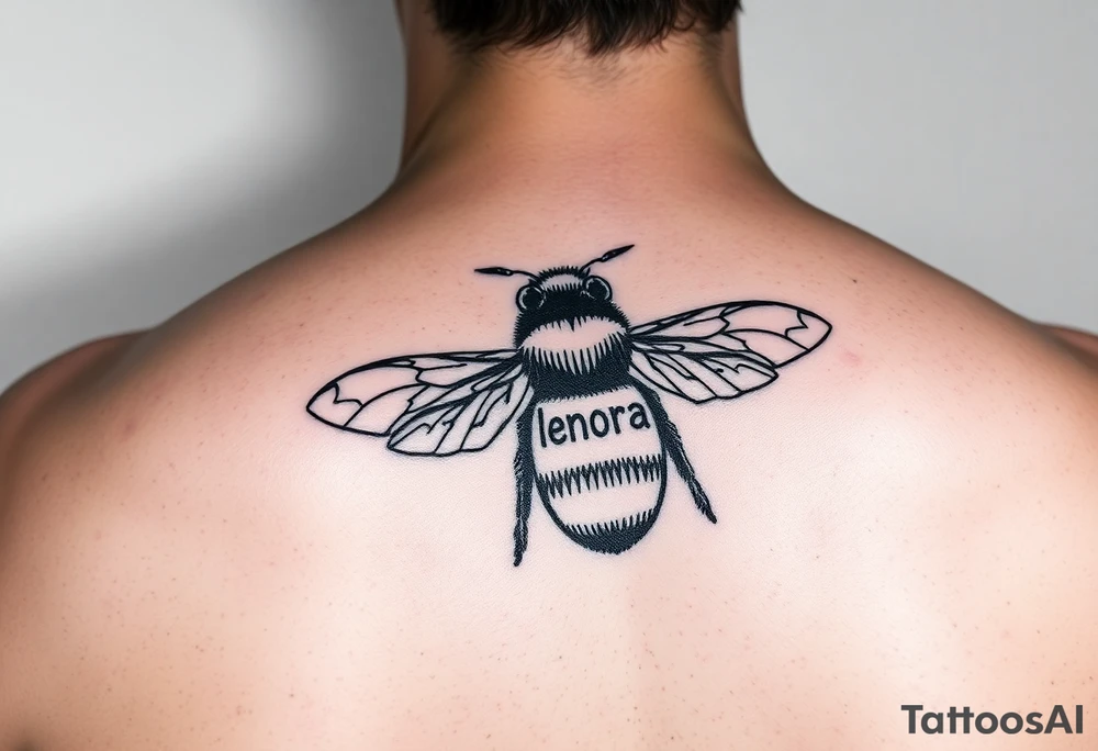 Lenora written in Hebrew inside of a bumblebee tattoo idea