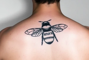 Lenora written in Hebrew inside of a bumblebee tattoo idea
