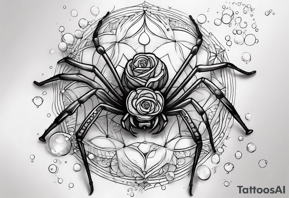 Skinny Spiders with long legs, rose with bubbles & tramp stars tattoo idea