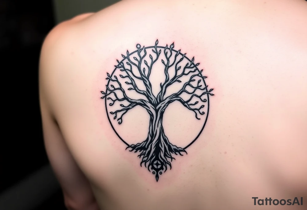 yggadrisl tree of life with circle tattoo idea