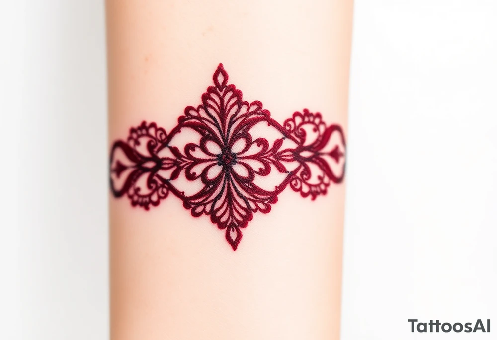 A deep burgundy lace bracelet, softly fading into a watercolor effect, symbolizing love and passion tattoo idea