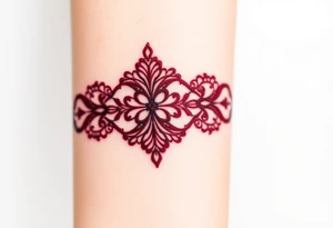 A deep burgundy lace bracelet, softly fading into a watercolor effect, symbolizing love and passion tattoo idea