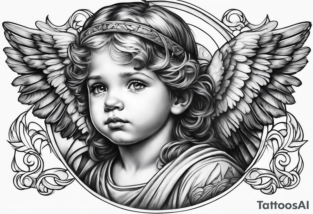 Littl angel kid, roman style tattoo idea