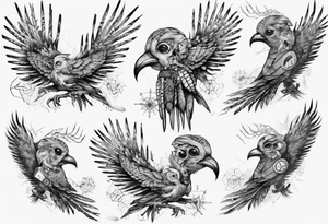 Cyberpunk Guatemalan Quetzal birds with Neurons tattoo idea