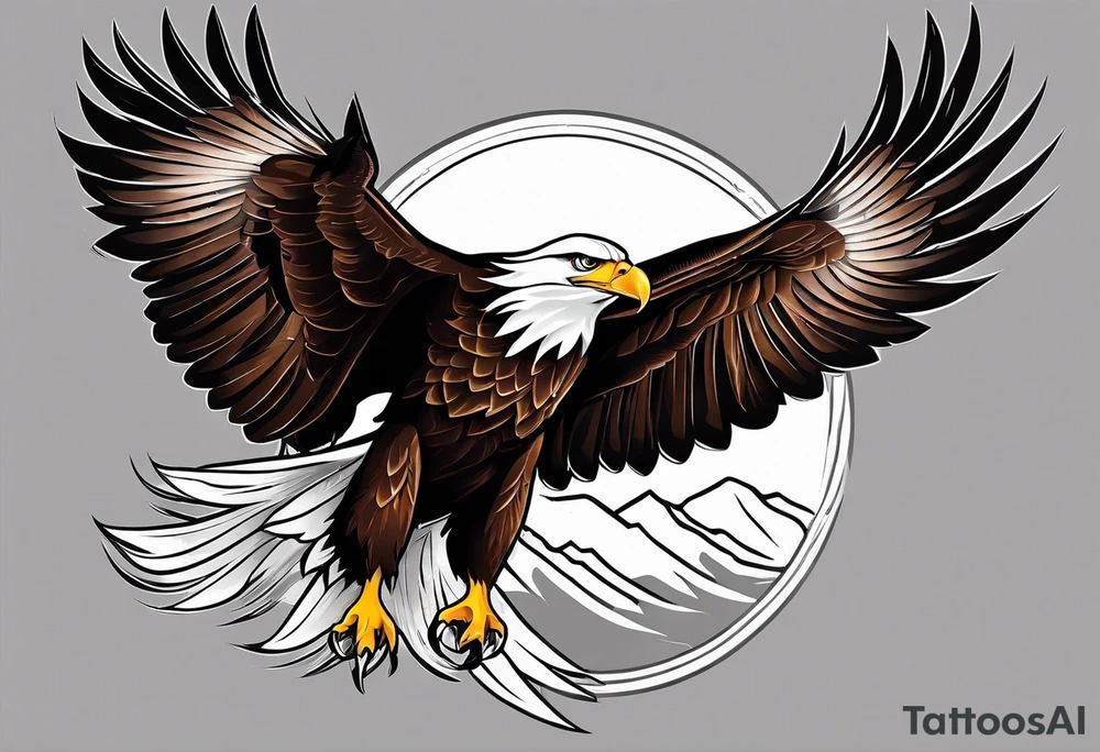 eagle gliding with sun in the back tattoo idea