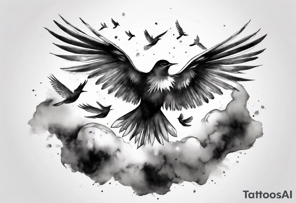 shoulder tattoo with light rays with birds flying free among the clouds, round shape, 3d effect tattoo idea shoulder tattoo with light rays with birds flying free among the clouds, round shape, 3d effect tattoo idea