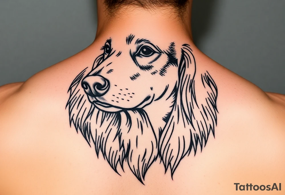 Outline sketch of a long haired dachshund head tattoo idea