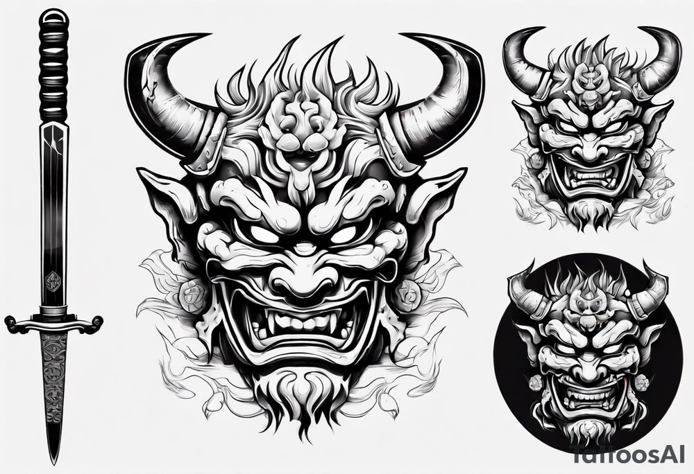 Oni mask with sword tattoo idea