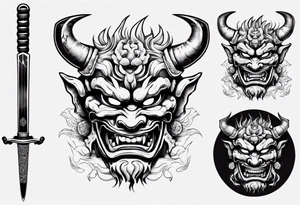 Oni mask with sword tattoo idea